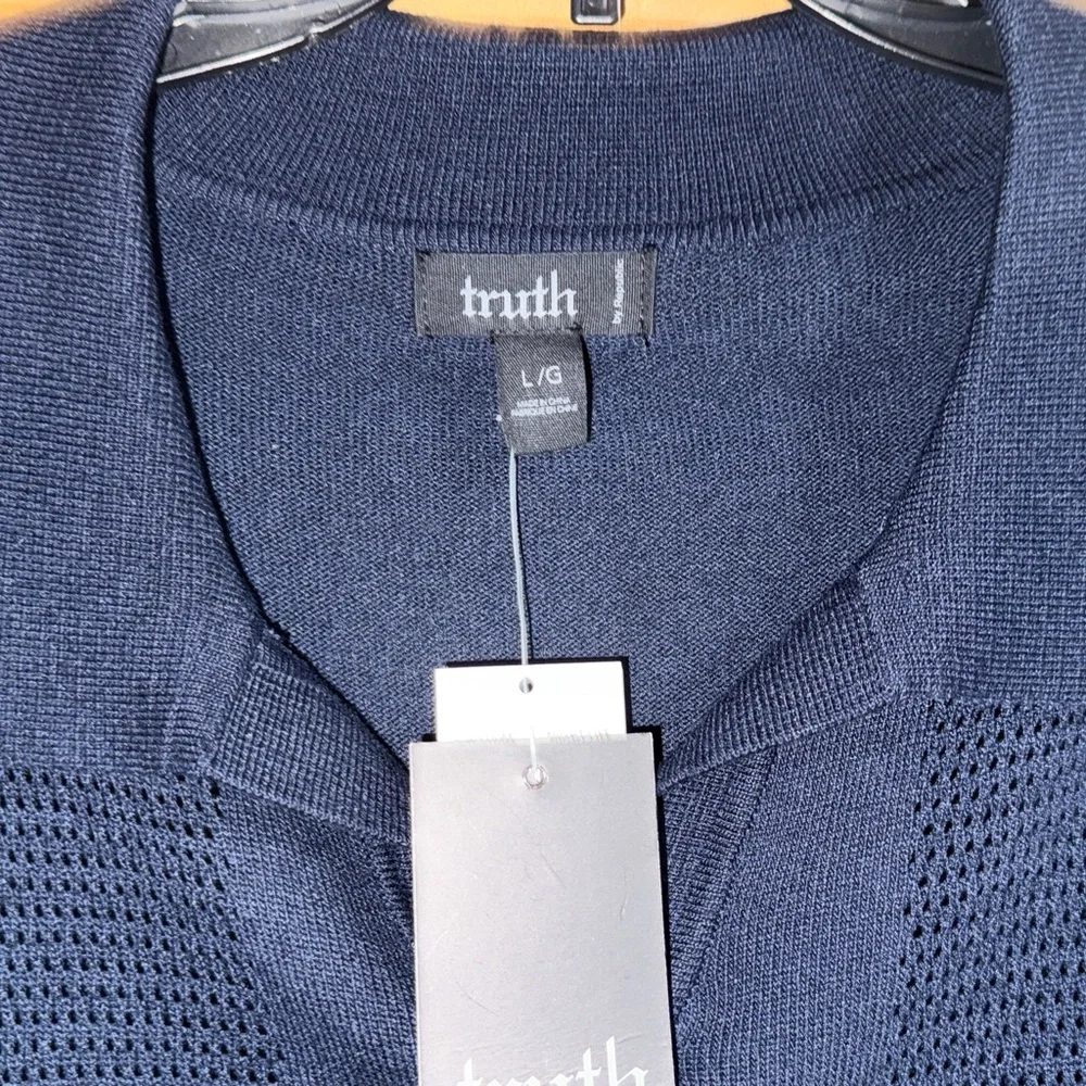 NWT Truth By Republic Men's Short Sleeve Pointelle Polo Sweater-Night Life-L - Picture 2 of 8